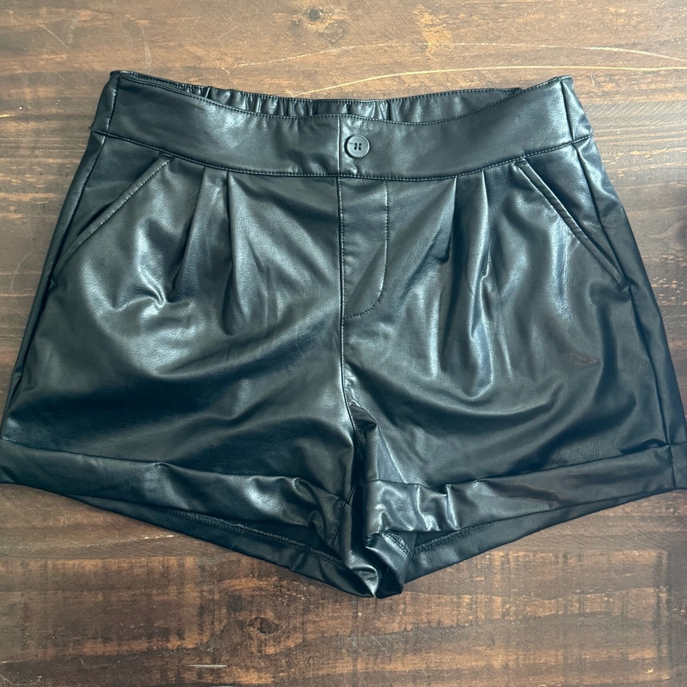 Rewash American Original Black Faux Leather High Waist Shorts